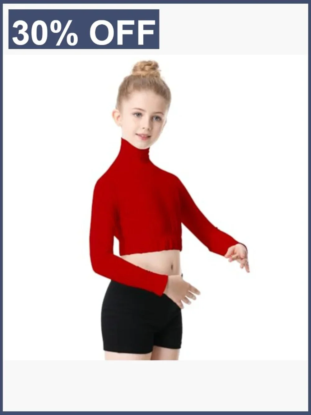 Girls Turtleneck Long Sleeve Crop Top Back Zipper Dance Cheer